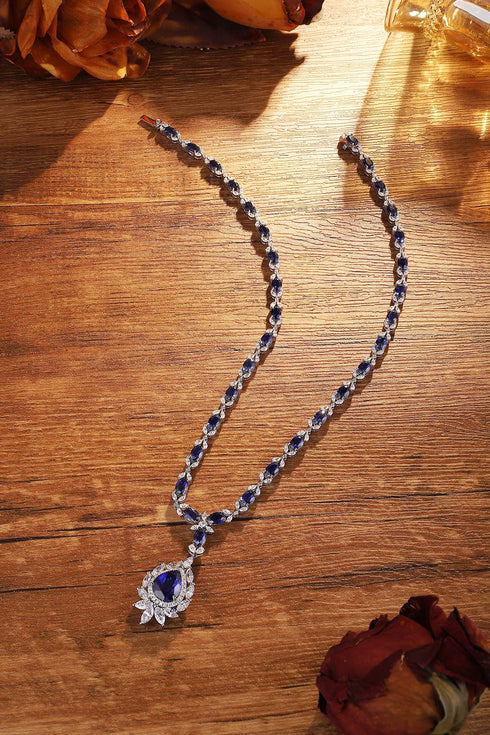 S925 silver cultivated sapphire Necklace W (JSABN2097Y)
