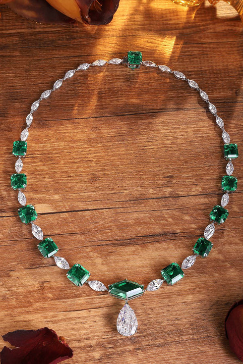S925 Silver Cultivated Emerald Necklace W (JSEGN2097Y)