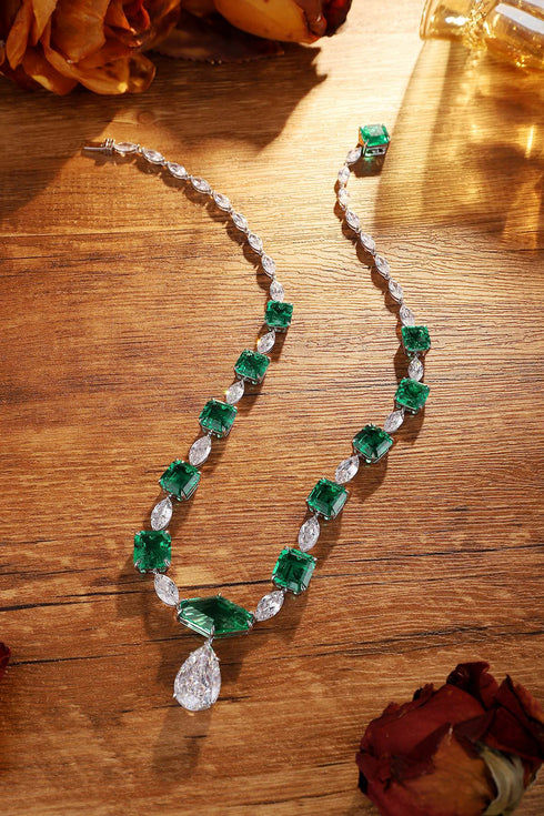 S925 Silver Cultivated Emerald Necklace W (JSEGN2097Y)