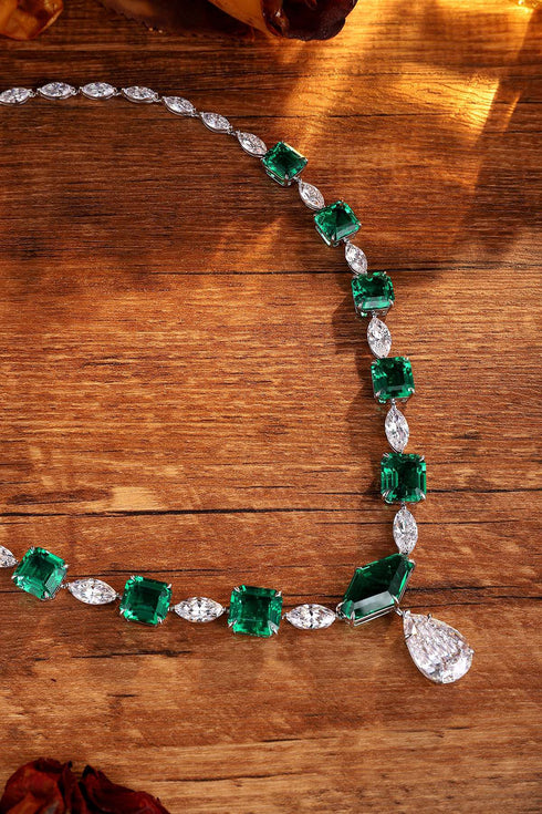 S925 Silver Cultivated Emerald Necklace W (JSEGN2097Y)