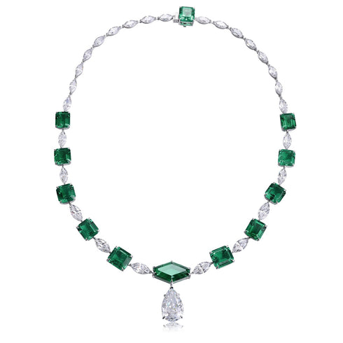 S925 Silver Cultivated Emerald Necklace W (JSEGN2097Y)