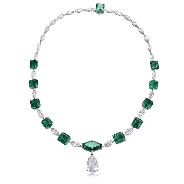 S925 Silver Cultivated Emerald Necklace W (JSEGN2097Y)