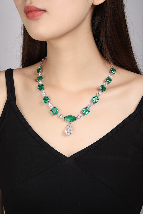 S925 Silver Cultivated Emerald Necklace W (JSEGN2097Y)