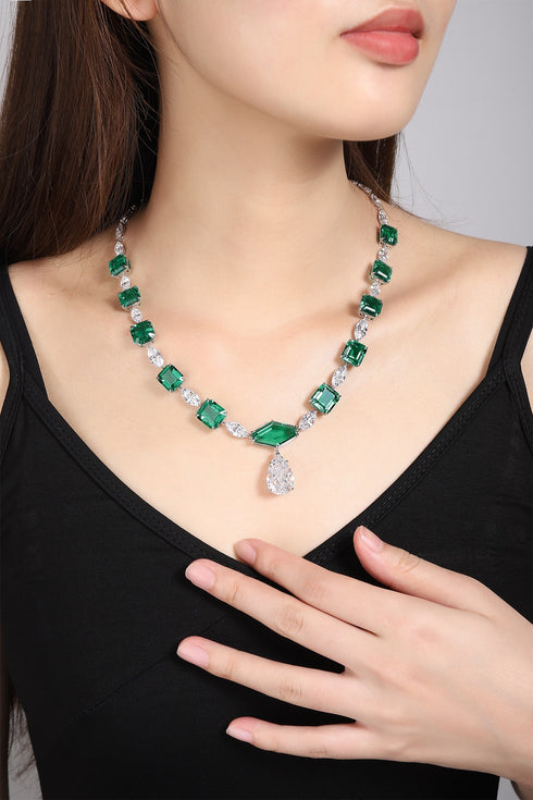 S925 Silver Cultivated Emerald Necklace W (JSEGN2097Y)