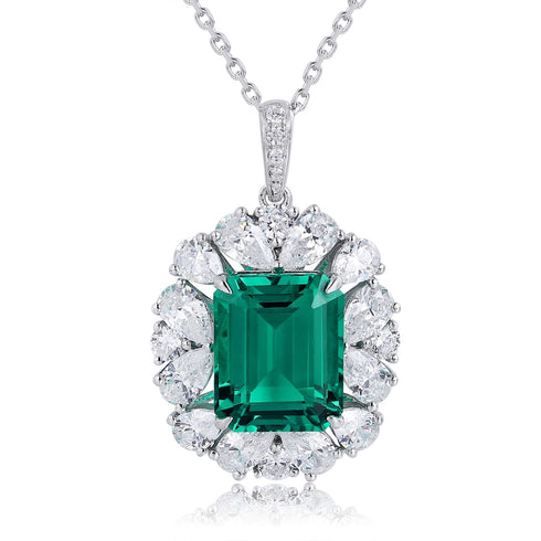 S925 Silver Cultivated Emerald Necklace A (JSEGN2011Y)