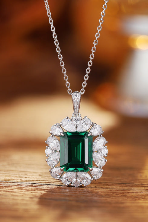 S925 Silver Cultivated Emerald Necklace A (JSEGN2011Y)