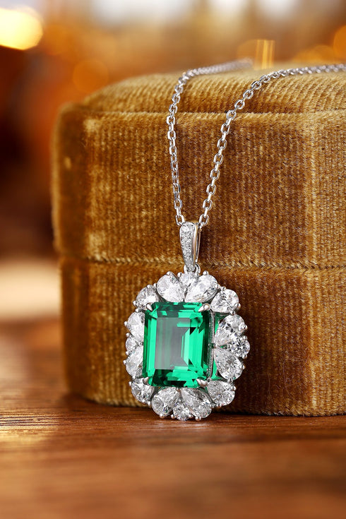 S925 Silver Cultivated Emerald Necklace A (JSEGN2011Y)