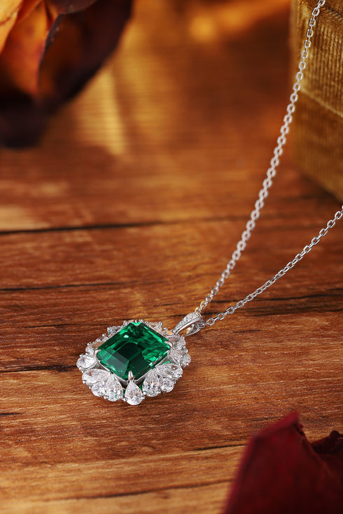 S925 Silver Cultivated Emerald Necklace A (JSEGN2011Y)