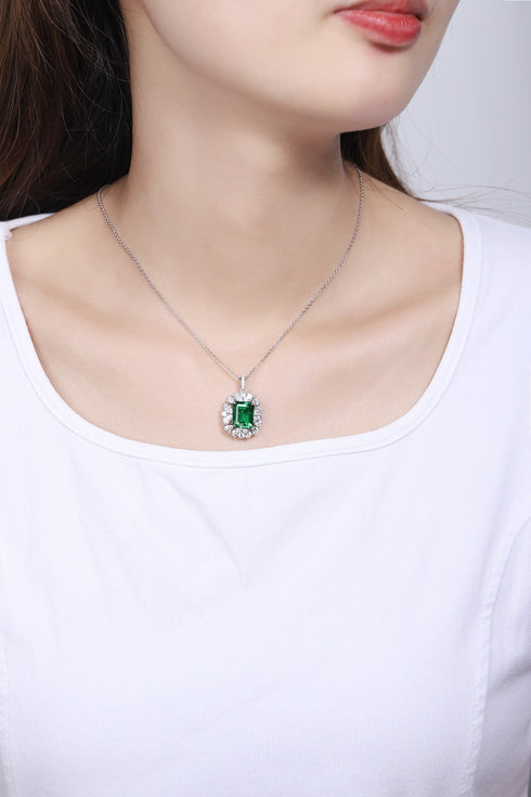 S925 Silver Cultivated Emerald Necklace A (JSEGN2011Y)