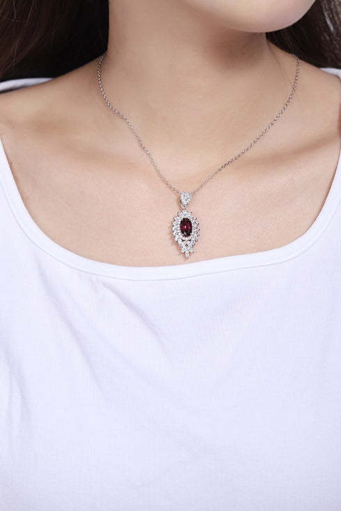 S925 Silver Natural Garnet Necklace W (JN10785Y)