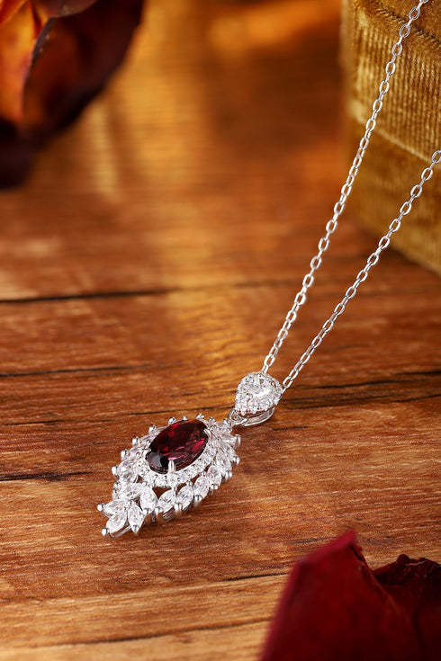 S925 Silver Natural Garnet Necklace W (JN10785Y)