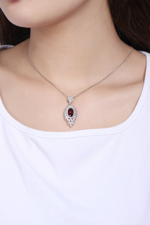 S925 Silver Natural Garnet Necklace W (JN10785Y)