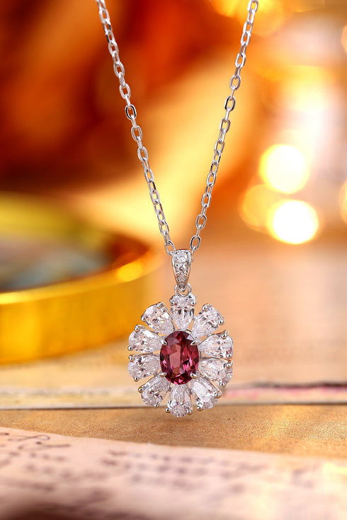 S925 Silver Natural Garnet Necklace W (JN105Y)