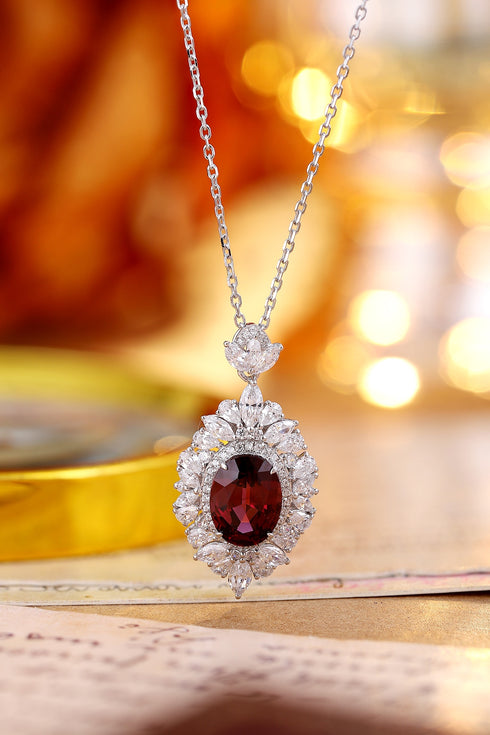 S925 Silver Natural Garnet Necklace W (JN018Y)