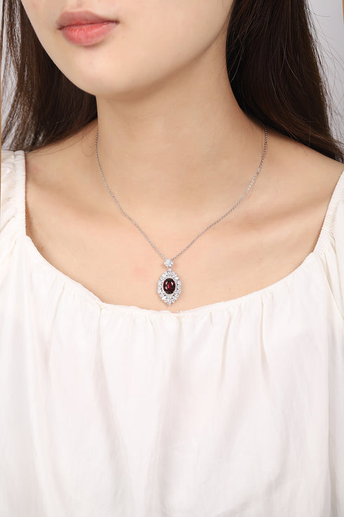 S925 Silver Natural Garnet Necklace W (JN018Y)