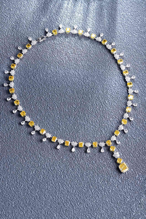 S925 Silver Yellow Imitation Diamond Radine Luxory Large Set Chain A (NRSY09027)