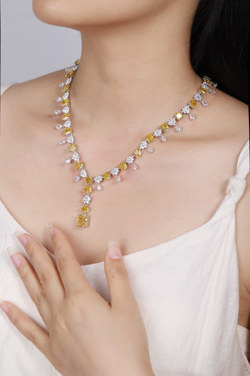 S925 Silver Yellow Imitation Diamond Radine Luxory Large Set Chain A (NRSY09027)