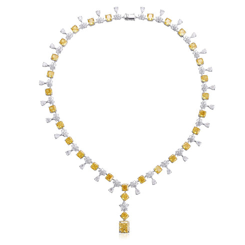 S925 Silver Yellow Imitation Diamond Radine Luxory Large Set Chain A (NRSY09027)