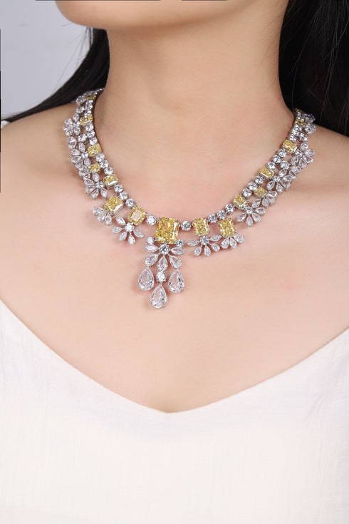 S925 Silver Yellow Initation Diamond Radine Luxory Large Set Chain A (N345)