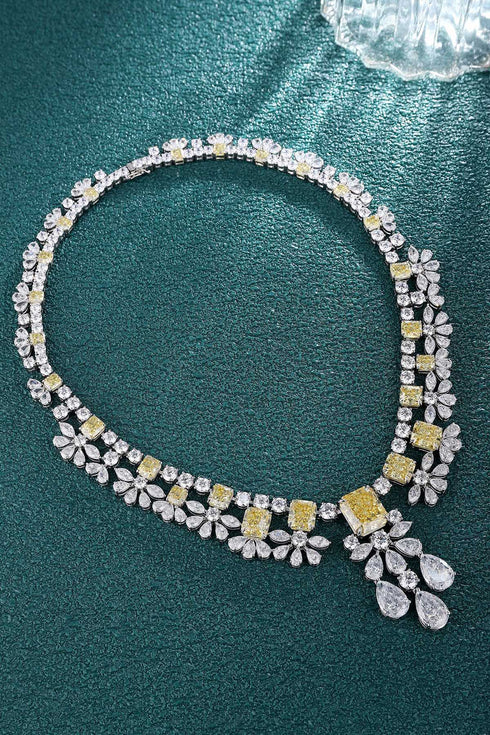 S925 Silver Yellow Initation Diamond Radine Luxory Large Set Chain A (N345)