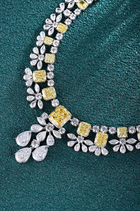 S925 Silver Yellow Initation Diamond Radine Luxory Large Set Chain A (N345)