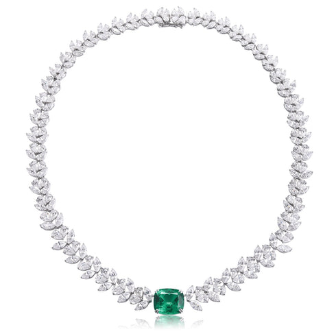 S925 Silver Cultivated Emerald Necklace W (JSEGN534Y)
