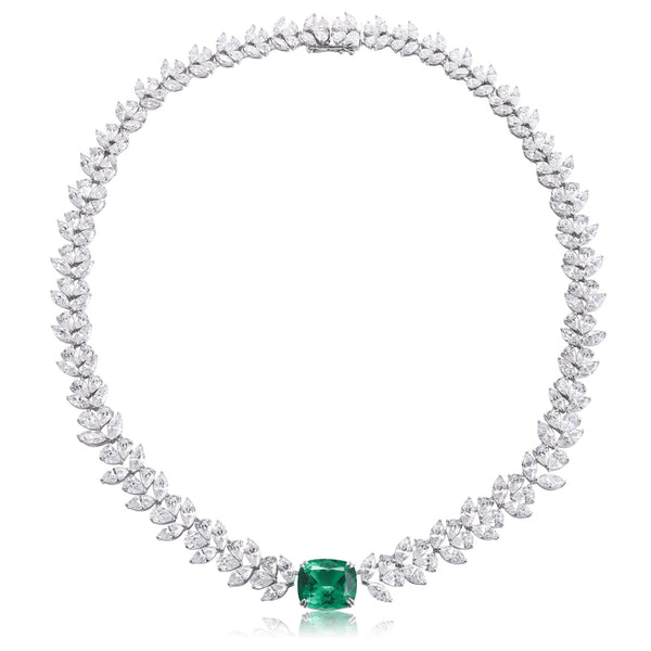 S925 Silver Cultivated Emerald Necklace W (JSEGN534Y)