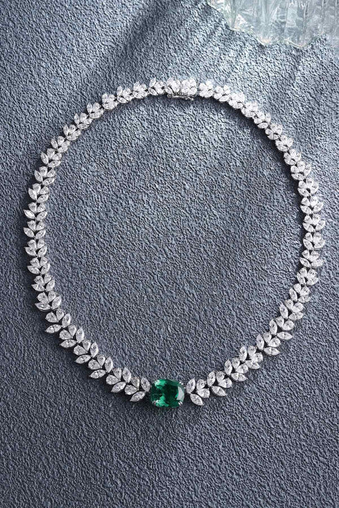 S925 Silver Cultivated Emerald Necklace W (JSEGN534Y)