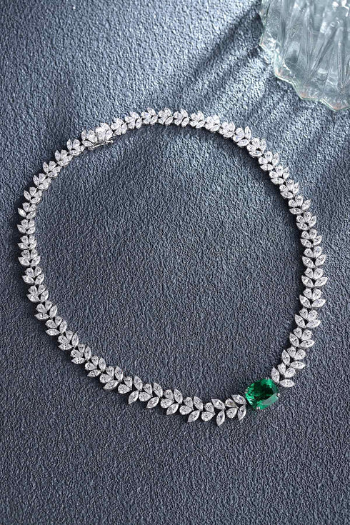 S925 Silver Cultivated Emerald Necklace W (JSEGN534Y)