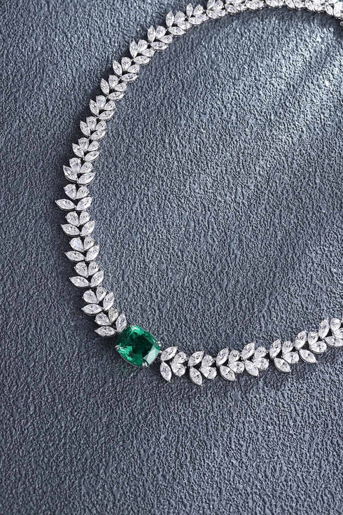 S925 Silver Cultivated Emerald Necklace W (JSEGN534Y)