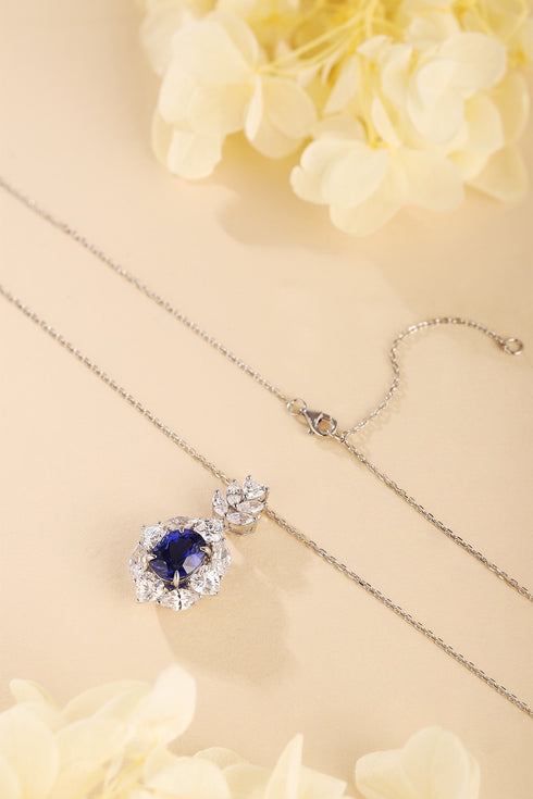S925 Silver Cultivated Sapphire Necklace A (JSABN521Y)