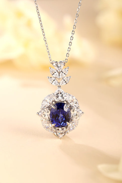 S925 Silver Cultivated Sapphire Necklace A (JSABN521Y)