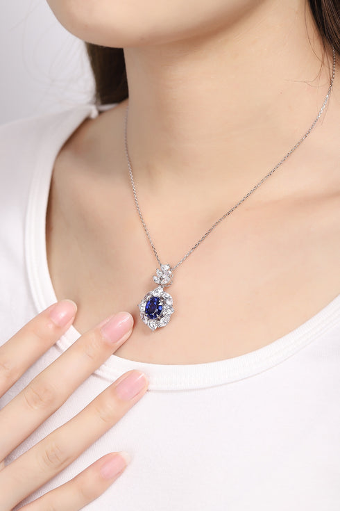 S925 Silver Cultivated Sapphire Necklace A (JSABN521Y)
