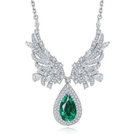 S925 Silver Cultivated Emerald Necklace W (JSEGN225Y)