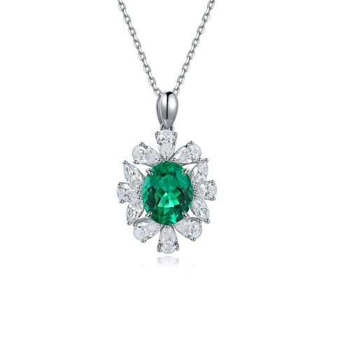 S925 Silver Cultivated Emerald Necklace W (JSEGN100Y)
