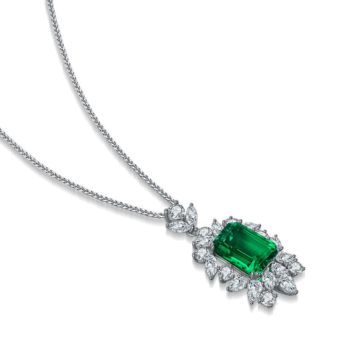 S925 Silver Cultivated Emerald Necklace A (JSEGN081Y)