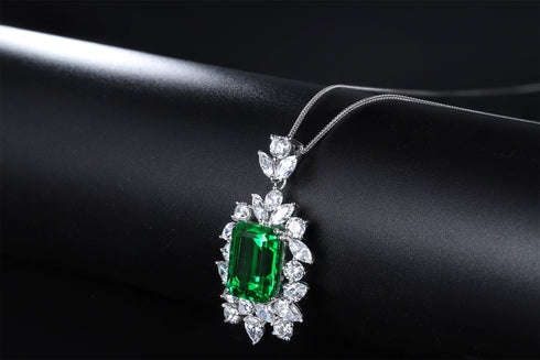 S925 Silver Cultivated Emerald Necklace A (JSEGN081Y)