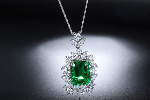 S925 Silver Cultivated Emerald Necklace A (JSEGN081Y)