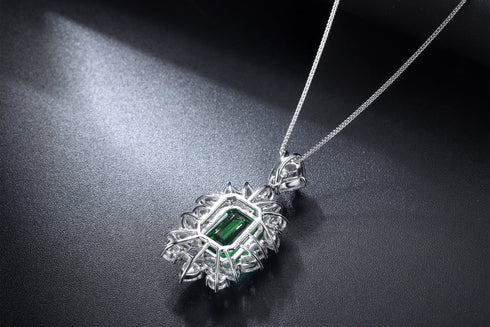 S925 Silver Cultivated Emerald Necklace A (JSEGN081Y)