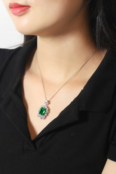 S925 Silver Cultivated Emerald Necklace A (JSEGN081Y)