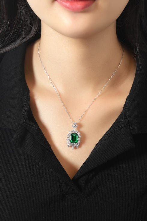 S925 Silver Cultivated Emerald Necklace A (JSEGN081Y)