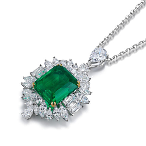 S925 Silver Cultivated Emerald Necklace A (JSEGN059Y)