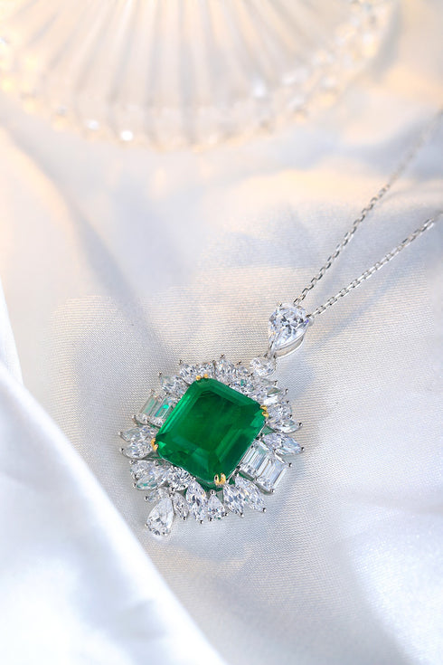 S925 Silver Cultivated Emerald Necklace A (JSEGN059Y)