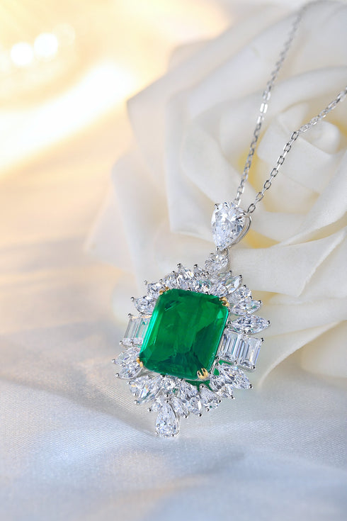 S925 Silver Cultivated Emerald Necklace A (JSEGN059Y)