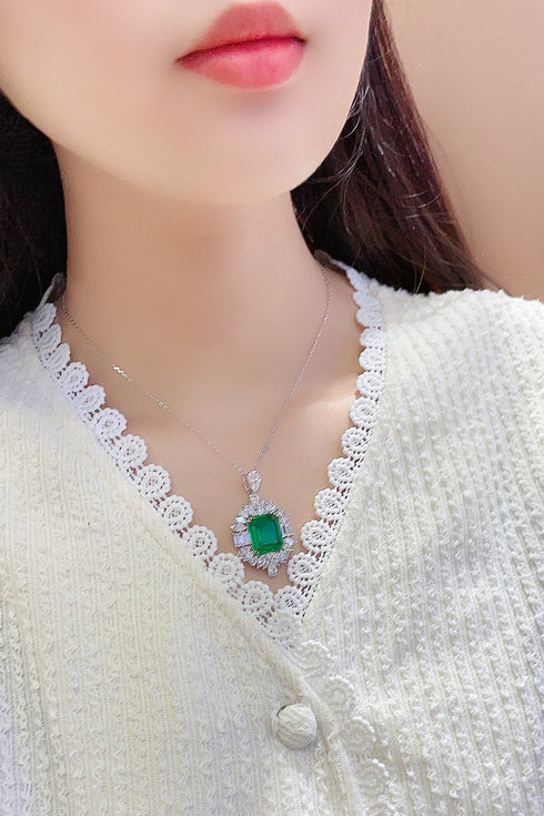 S925 Silver Cultivated Emerald Necklace A (JSEGN059Y)