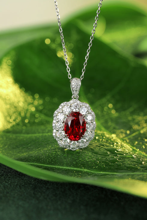 S925 Silver Cultivated Red Gem Necklace A (JRURN047Y)