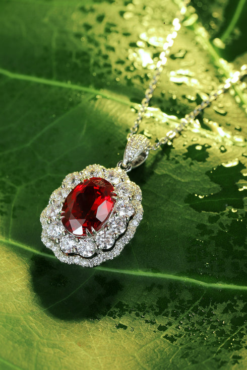 S925 Silver Cultivated Red Gem Necklace A (JRURN047Y)
