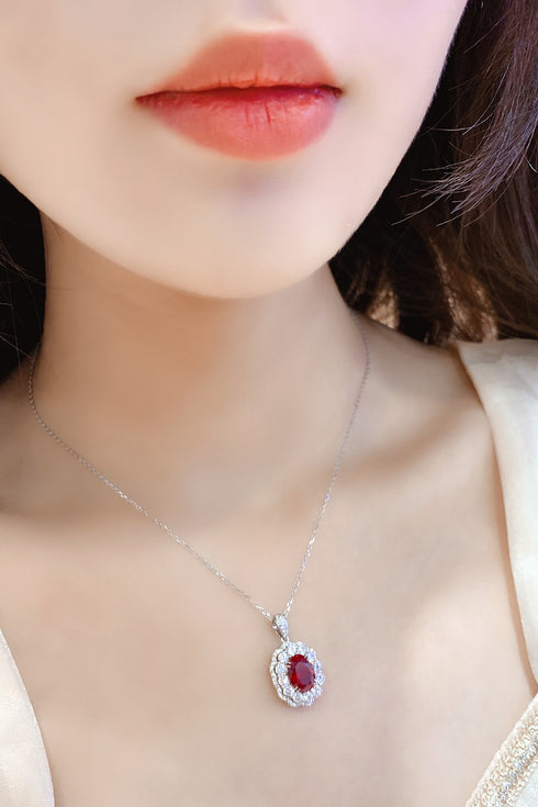 S925 Silver Cultivated Red Gem Necklace A (JRURN047Y)