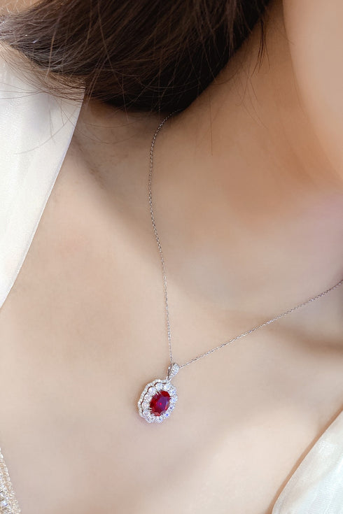S925 Silver Cultivated Red Gem Necklace A (JRURN047Y)