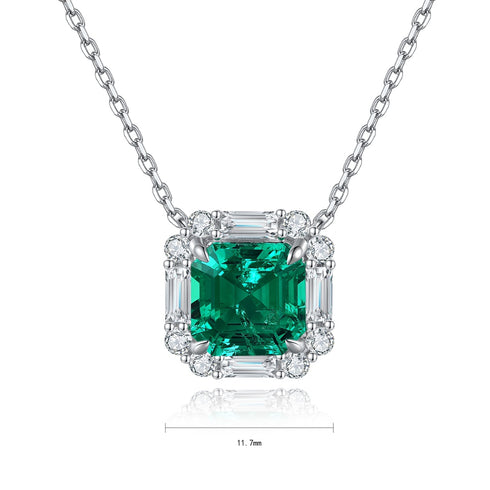 S925 Silver Cultivated Emerald Necklace A (JSEGN037Y)